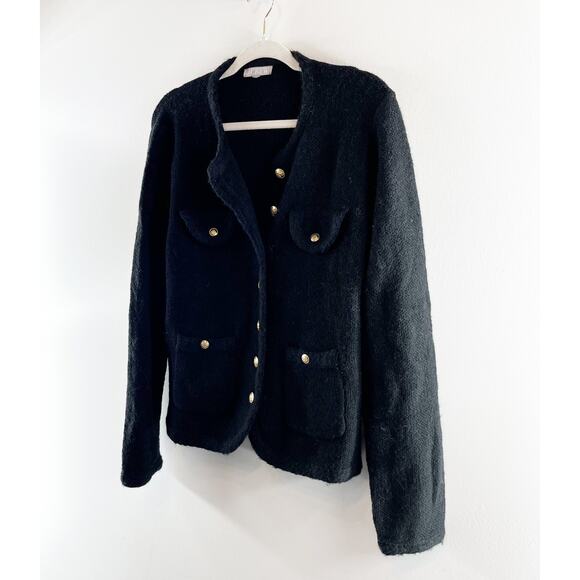 J. Crew Textured Button Up Long Sleeve Lady Jacket Cardigan Sweater Black Medium - Picture 7 of 8